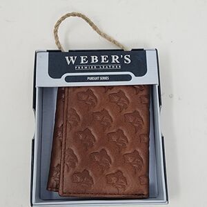 Weber Leather Wallet Mens Brown Pursuit Trifold Bass Fishing Premium Texture